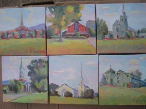 "Songs of Praise" series--local churches--6X6 oils on canvas